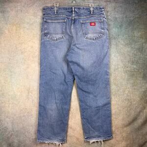 Vintage 90s Dickies Denim Jeans Mens 38x30 Flannel Lined Workwear Heavy Distress